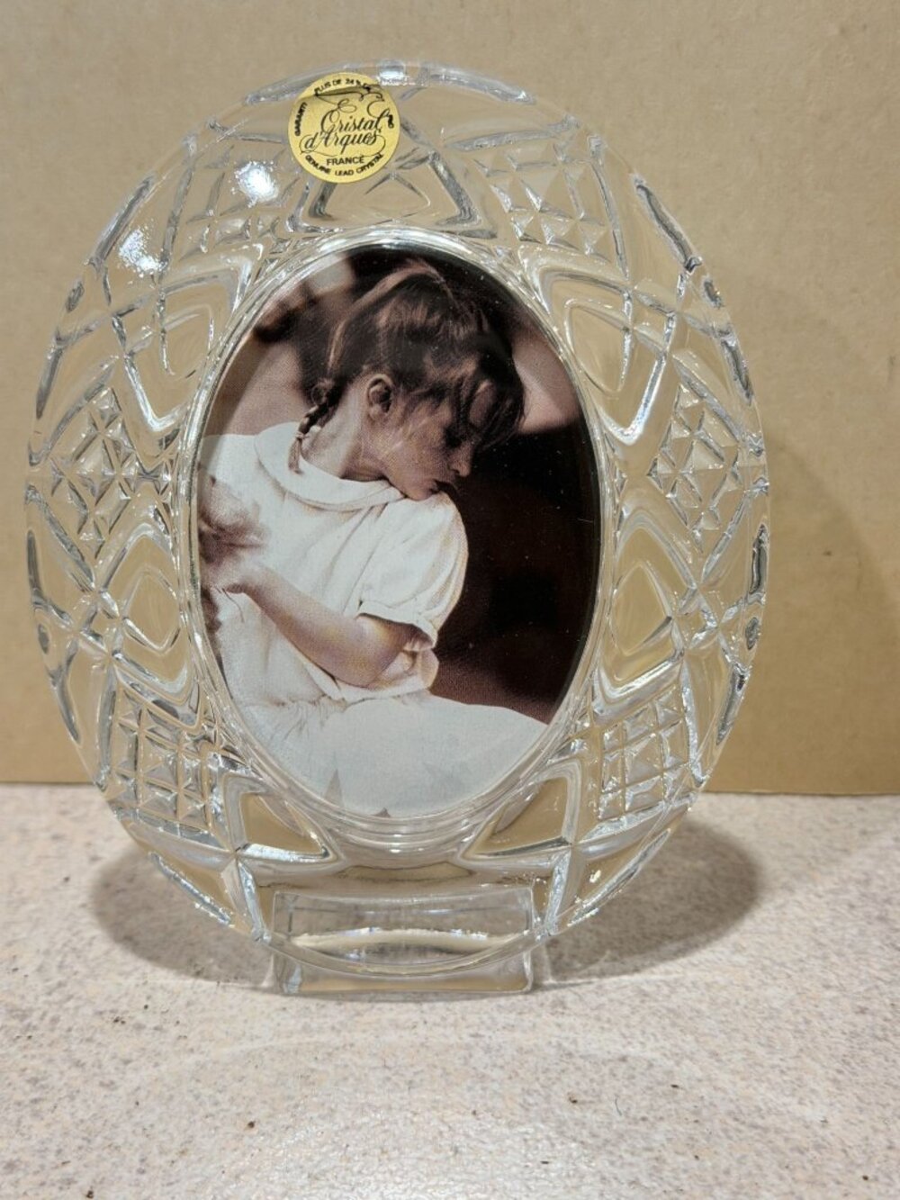 NWL Cristal d'Arques 5" Oval Masquerade Lead Crystal Free Standing Picture Frame